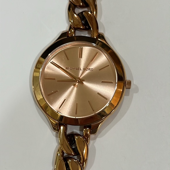 NIB Michael Kors Women’s MK3223 Elena Slim Runway Rose Gold Bracelet Watch - Picture 5 of 8